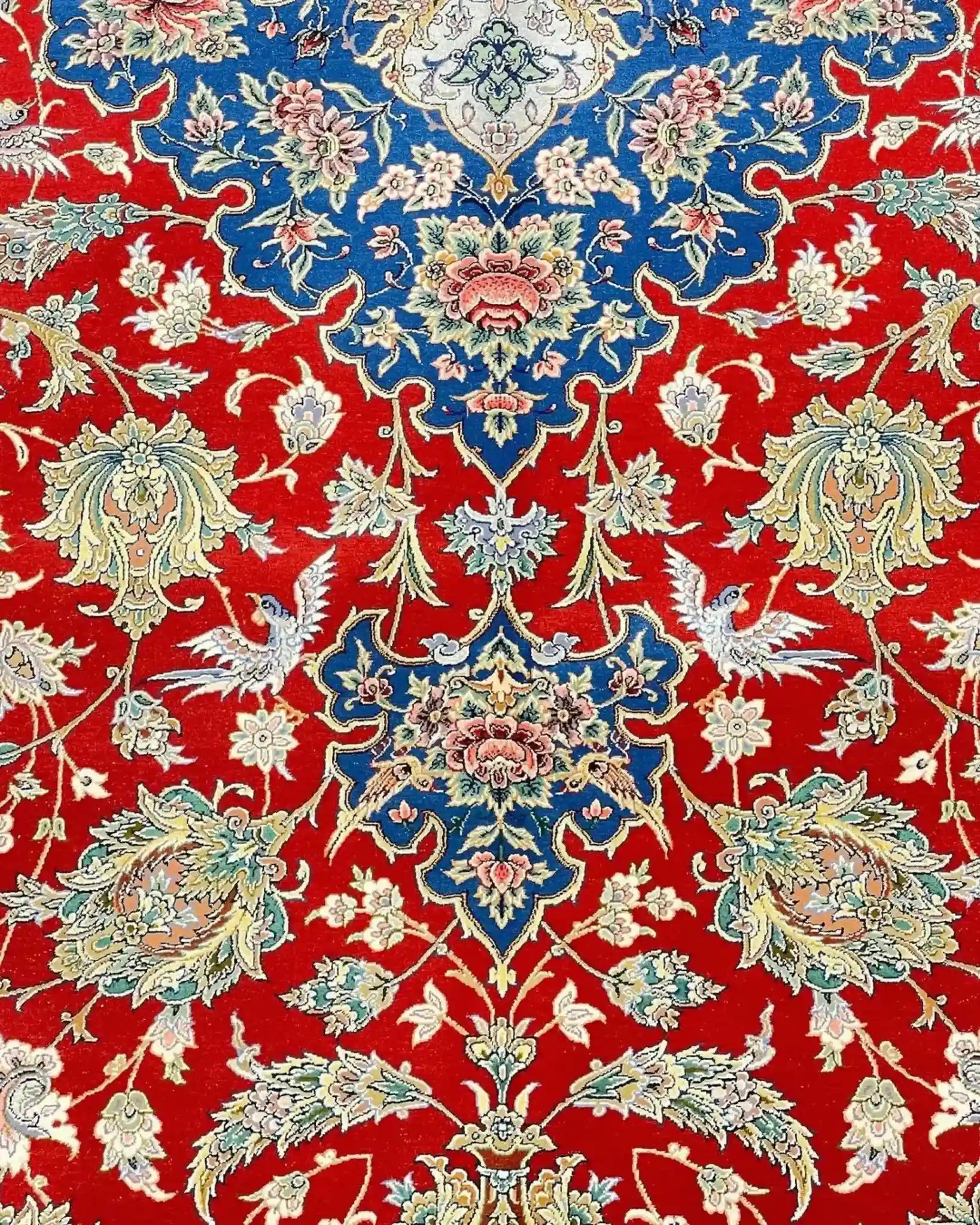 "Persian Wool and Silk Rug with Floral Motifs, 11.5 x 8.2 feet, Isfahan Craftsmanship"